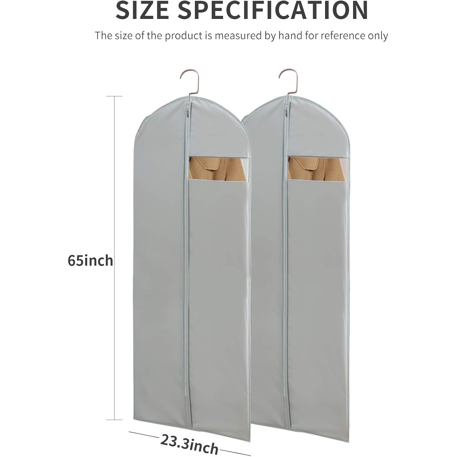 Dress Bags For Gowns Long, 65'' Long Dress Clear Garment Bag(Set Of 2, 23.3'' X 65'')