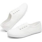Tuopin Womens White Canvas Sneakers Low Top Lace-Up Canvas Shoes Lightweight Casual Tennis Shoes