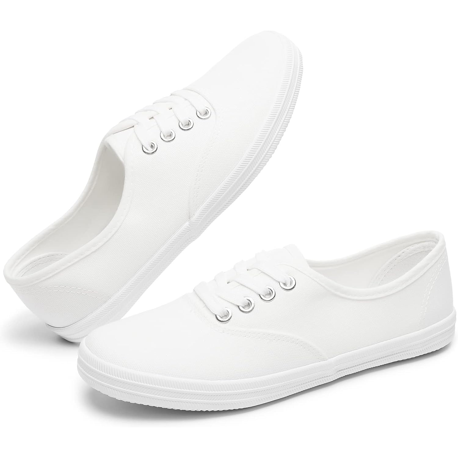 Tuopin Womens White Canvas Sneakers Low Top Lace-Up Canvas Shoes Lightweight Casual Tennis Shoes