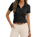 Womens Short Sleeve Business Casual Tops V Neck Fitted Collared Shirts Work Blouses