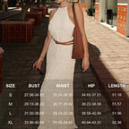 Abyovrt Women Backless Dress Sleeveless Textured Halter Open Back Maxi Dresses Vacation Wedding Guest