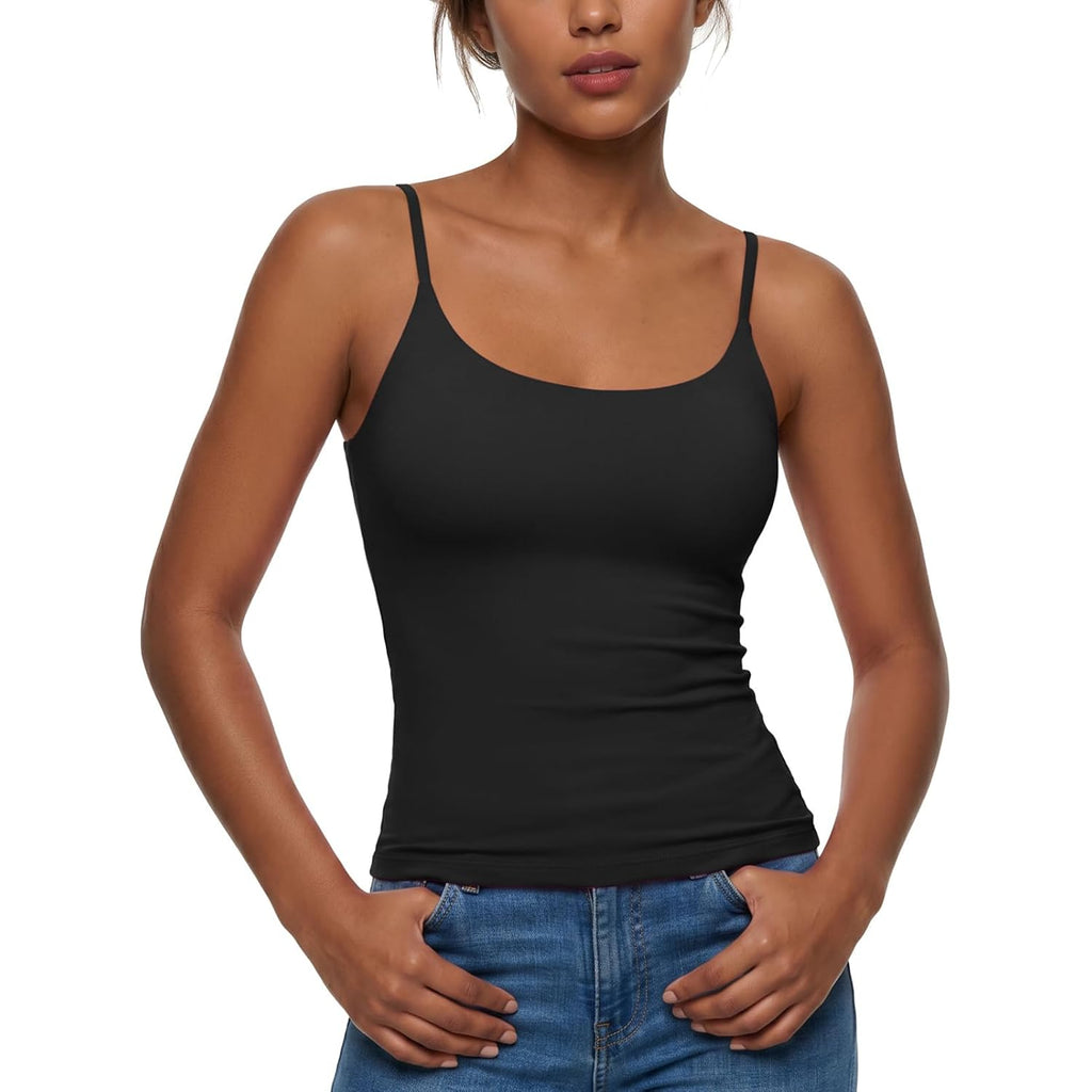 V For City Women Tank Tops With Built In Bra Double Lined Fitted Camisole Adjustable Spaghetti Strap Padded Cami Shirts