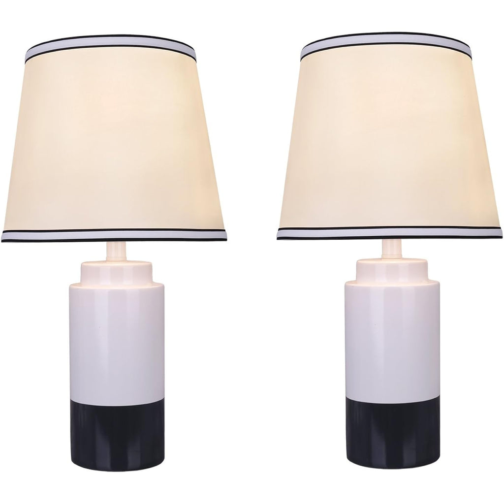 Aspen Creative 40114-32, Two Pack Set - 18 1/2" High Traditional Ceramic Table Lamp, Off White & Black And Empire Shaped Lamp Shade In Off White, 10" Wide