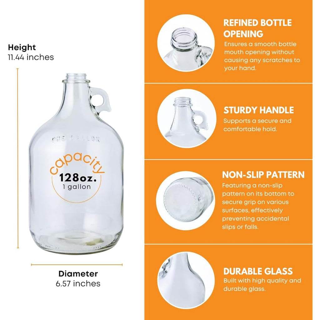 Fastrack 4-Pack 1 Gallon Glass Jug Set (128 oz) w/ Polyseal Caps | Multipurpose 1 Gallon Jug, & Detergent Dispenser for Laundry, Glass Jar for Liquids, Water & Juice