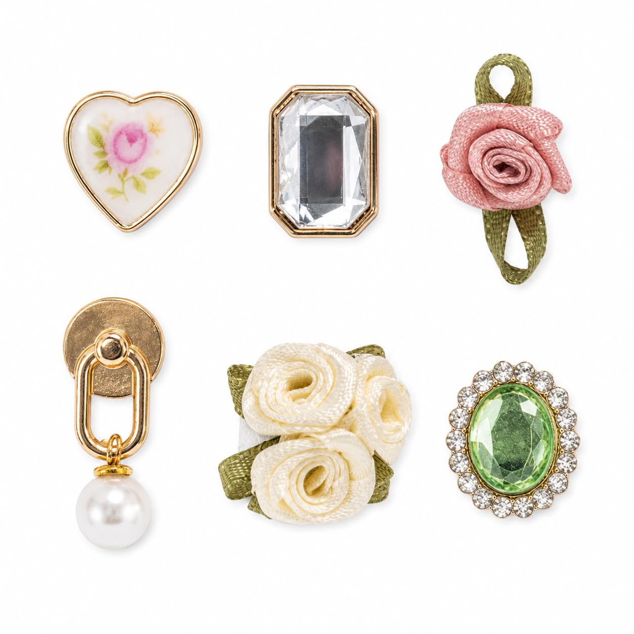 Kitschpop™Charm Sets – Interchangeable Charms For Hair Clips, Hair Brushes | Durable Assorted Cute Charms | Compatible With Kitschpop™ Hair Accessories - Vintage Ivory, 6Pcs