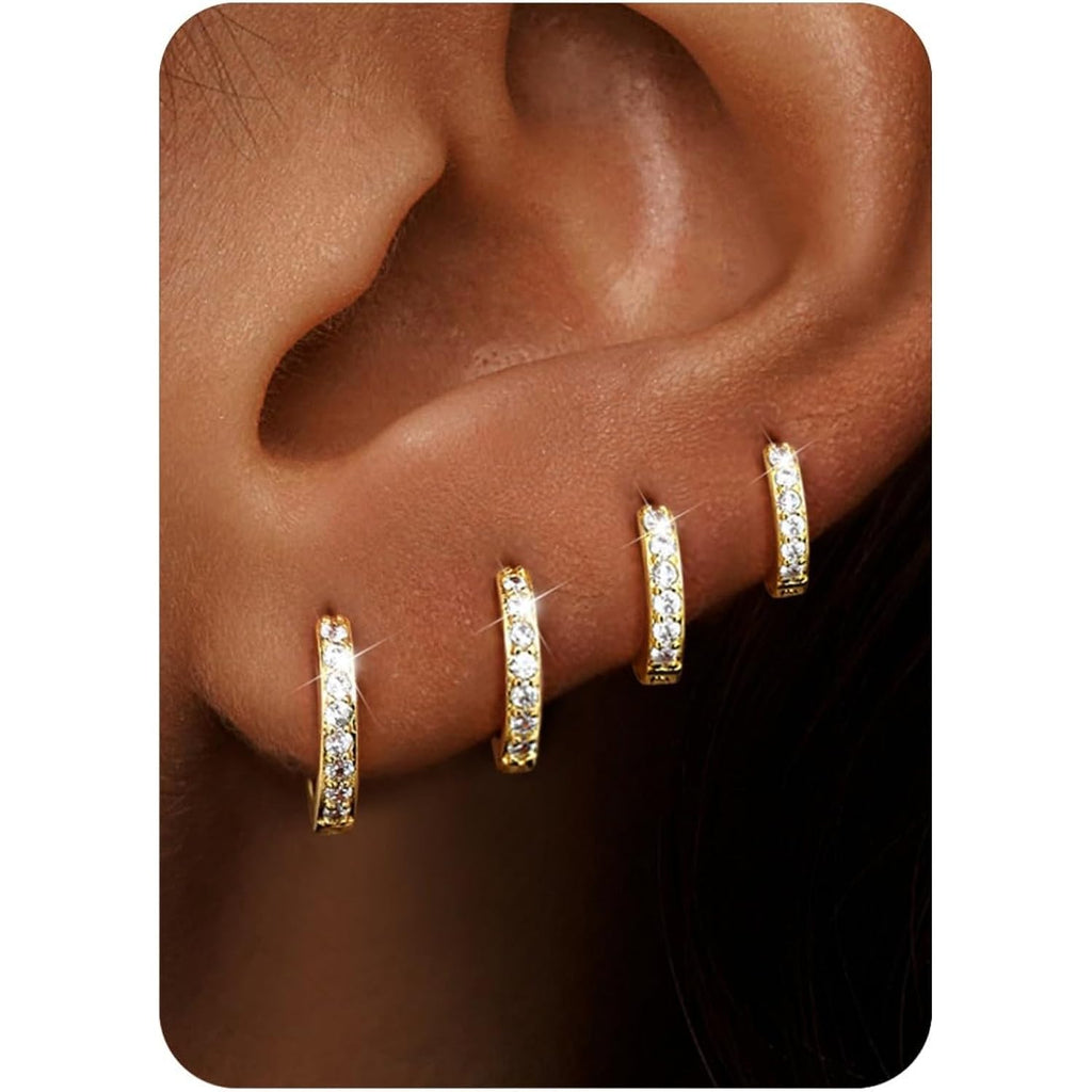 Small Gold Silver Hoop Earrings Set for Women - Hypoallergenic 14K Gold Plated Earring Stack Cartilage Earrings Dainty Huggie Hoops Earrings for Multiple Piercing Lightweight 4Pairs 20G