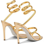 Perixir Gold Heels For Women, High Heels With Spiral, 4.17" Stiletto Heeled Sandals For Dressy Women, Lace Up Sandals Comfortable Slingback Sandal