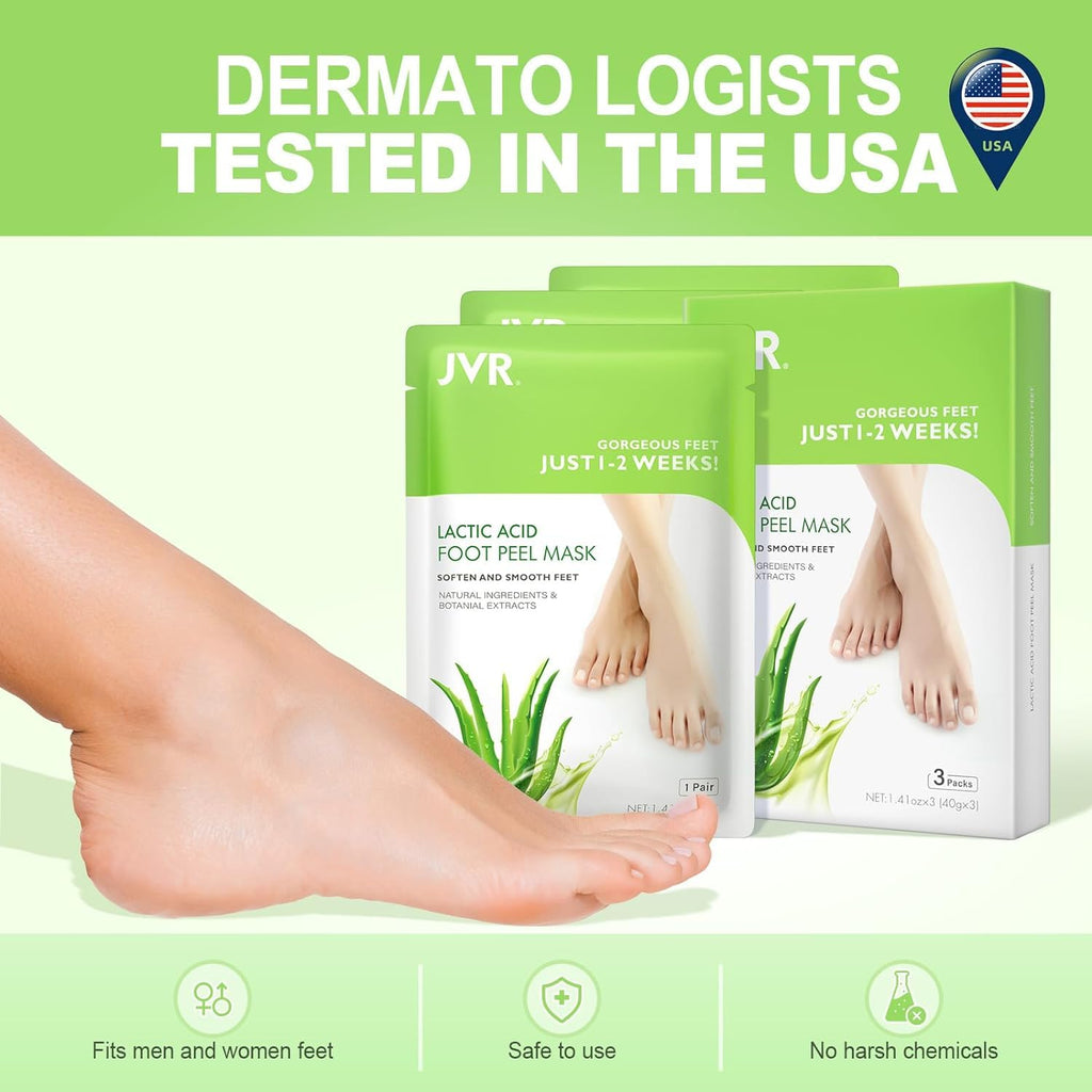 JVR Foot Peel Mask - 3 Pairs - Exfoliating Peeling Callus Remover, Softens Rough, Cracked Heels & Dry Skin, for Smoother and Softer Feet (Aloe Vera)