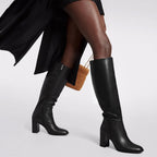 Women Knee High Boots Round Toe Chunky Heel Boots Gogo Boots With Side Zip Fashion Tall Boots For Women