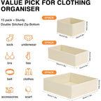 Dimj Drawer Organizer Clothes 15 Pack - Foldable Baby Organizers And Storage & Closet Organizers For Bedroom, Closet - Nursery Organization Dresser Dividers For Underwear, Sock,Bra, Belt, Tie, Beige