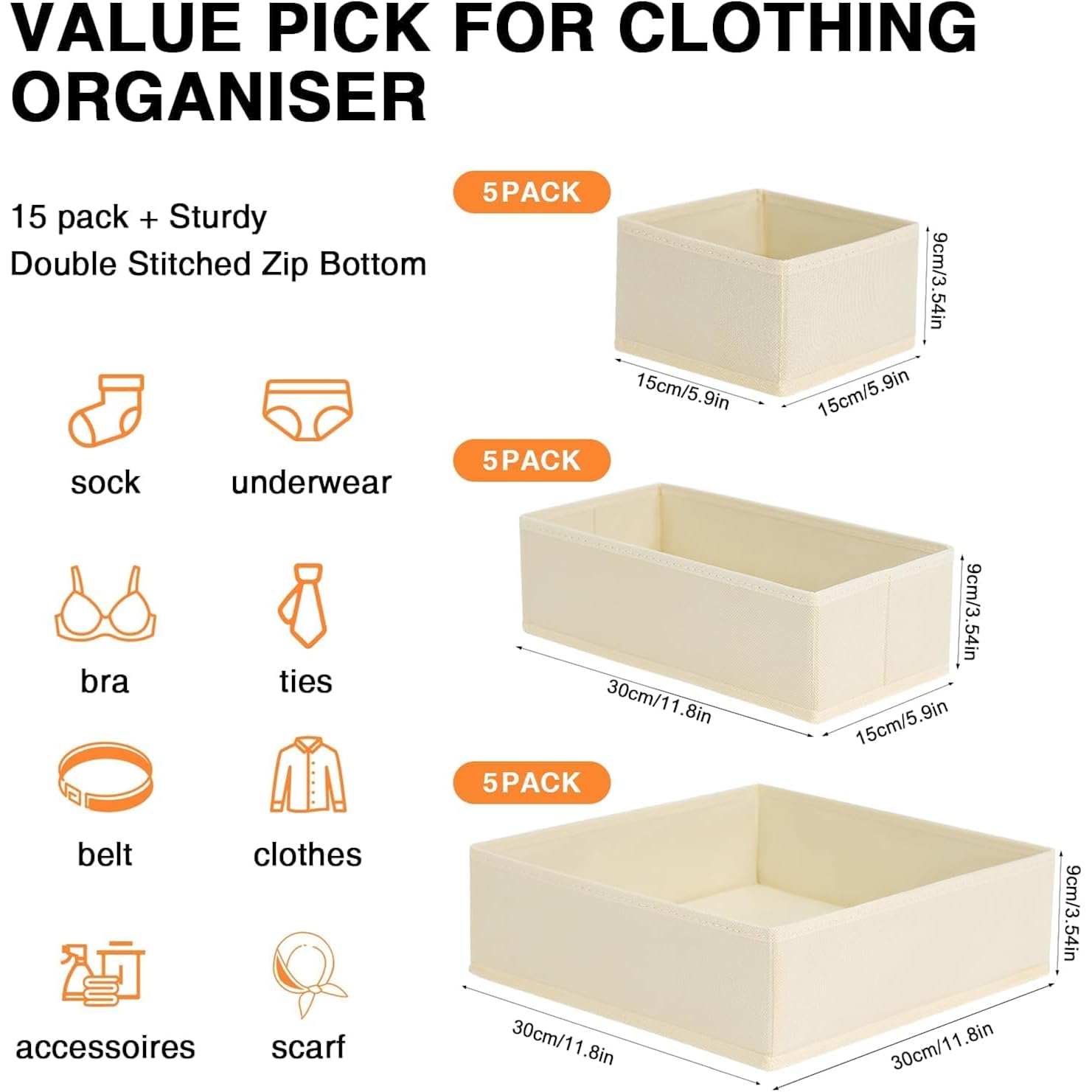 Dimj Drawer Organizer Clothes 15 Pack - Foldable Baby Organizers And Storage & Closet Organizers For Bedroom, Closet - Nursery Organization Dresser Dividers For Underwear, Sock,Bra, Belt, Tie, Beige