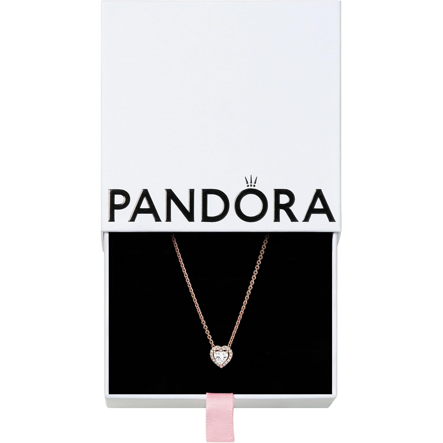PANDORA Sparkling Heart Collier Necklace - Adjustable Jewelry with Lobster Clasp - Gift for Her - 14k Rose Gold & Cubic Zirconia - With Gift Box - 17.7"