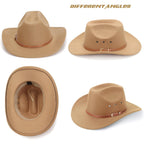 Dreshow Cowboy Hat For Women And Men Western Felt Cowboy Cowgirl Hat Wide Brim Belt Buckle Retro Fedora Hats Unisex Caps