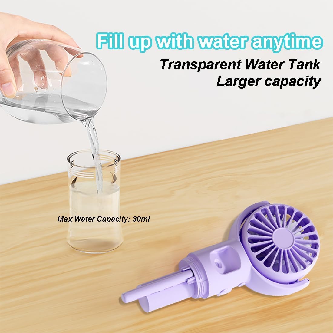 Handheld Misting Fan，Rechargeable Battery Operated ，Portable 4 Speeds & 55Ml 360° Swiveling Personal Fan For Travel Camping Outdoor (Purple)