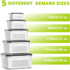 Hometall 5 Pack Fruit Storage Containers For Fridge, Plastic Fruit Containers For Fridge With Removable Colanders, Leakproof Fridge Organizers And Storage For Berry Vegetable Salad Lettuce Meat Food