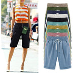 Women's Elastic Waist Knee Length Casual Cotton Bermuda Shorts with Drawstring