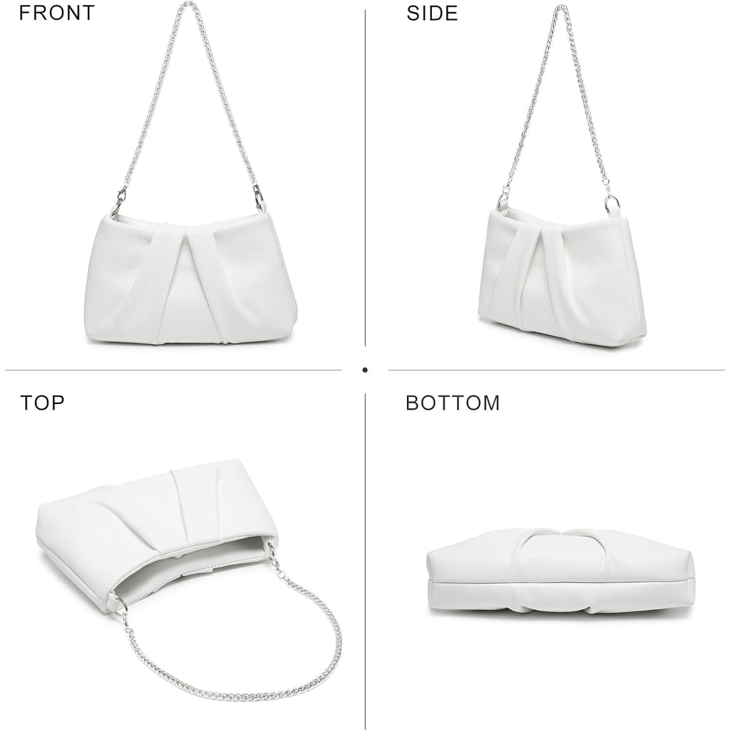 Dasein Elegant Pleated Evening Bag Soft Vegan Leather Clutch Purse Dressy Formal Handbag With 2 Chain Straps For Women