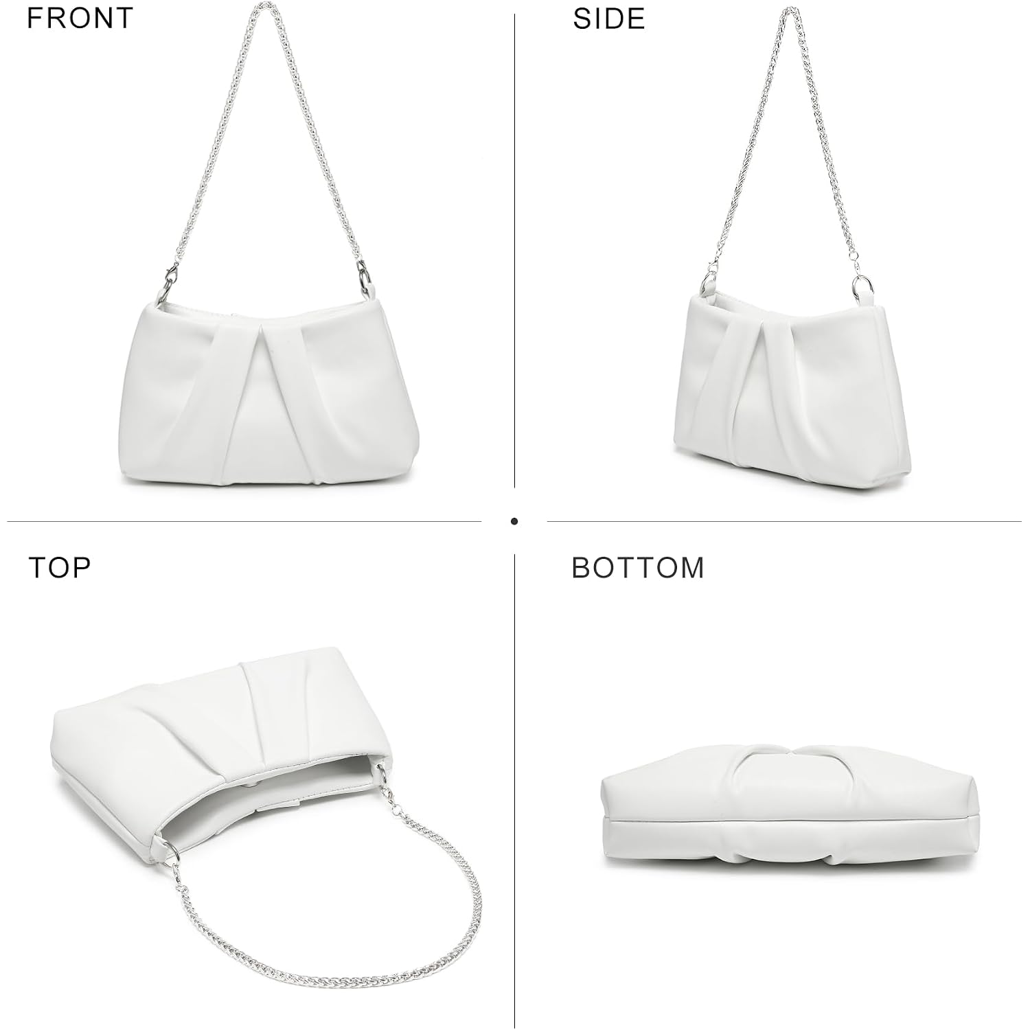 Dasein Elegant Pleated Evening Bag Soft Vegan Leather Clutch Purse Dressy Formal Handbag With 2 Chain Straps For Women