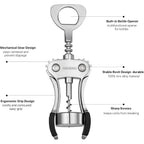 Beneno Wine Opener, Zinc Alloy Premium Wing Corkscrew With Multifunctional Bottles Opener, Sharp Wine Corkscrew With Ergonomic Non-Slip Wing Handle, Silver