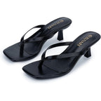 Kitten Heels For Women, Square Toe Flip Flop Kitten Heel Sandals, 2.16 Inch Thong Heels, Slip-On Dressy Summer Heeled Sandals