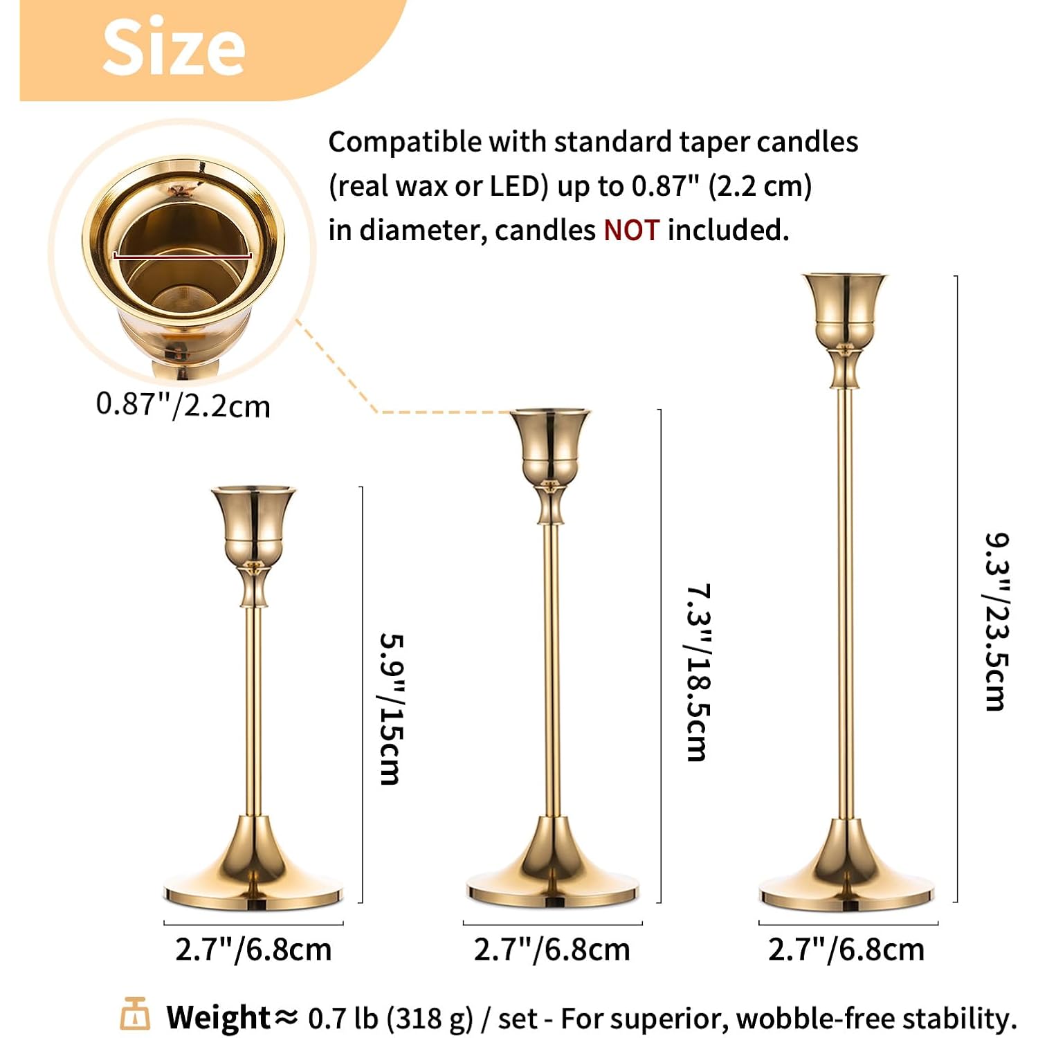 Candlestick Holders Taper Candle Holders, Set of 3 Candle Stick Holders Set, Brass Gold Candlestick Holder Set, Vintage Modern Decorative Centerpiece for Table Mantel Wedding Housewarming Gift