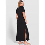Anrabess Womens Summer Casual Maxi Dress Short Sleeve Crewneck Split Wrinkle-Free Travel Long Sundress Beach Vacation Clothes