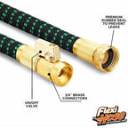 Flexi Hose With 8 Function Nozzle, 50Ft - Lightweight Expandable Garden Hose, No-Kink Flexibility, 3/4 Inch Solid Brass Fittings And Double Latex Core - Black And Green