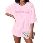 BANGELY Faith Over Fear Shirt Women Graphic Shirts Oversized Workout Gym Christian Religious Tees Drop Shoulder Tee Tops B-pink