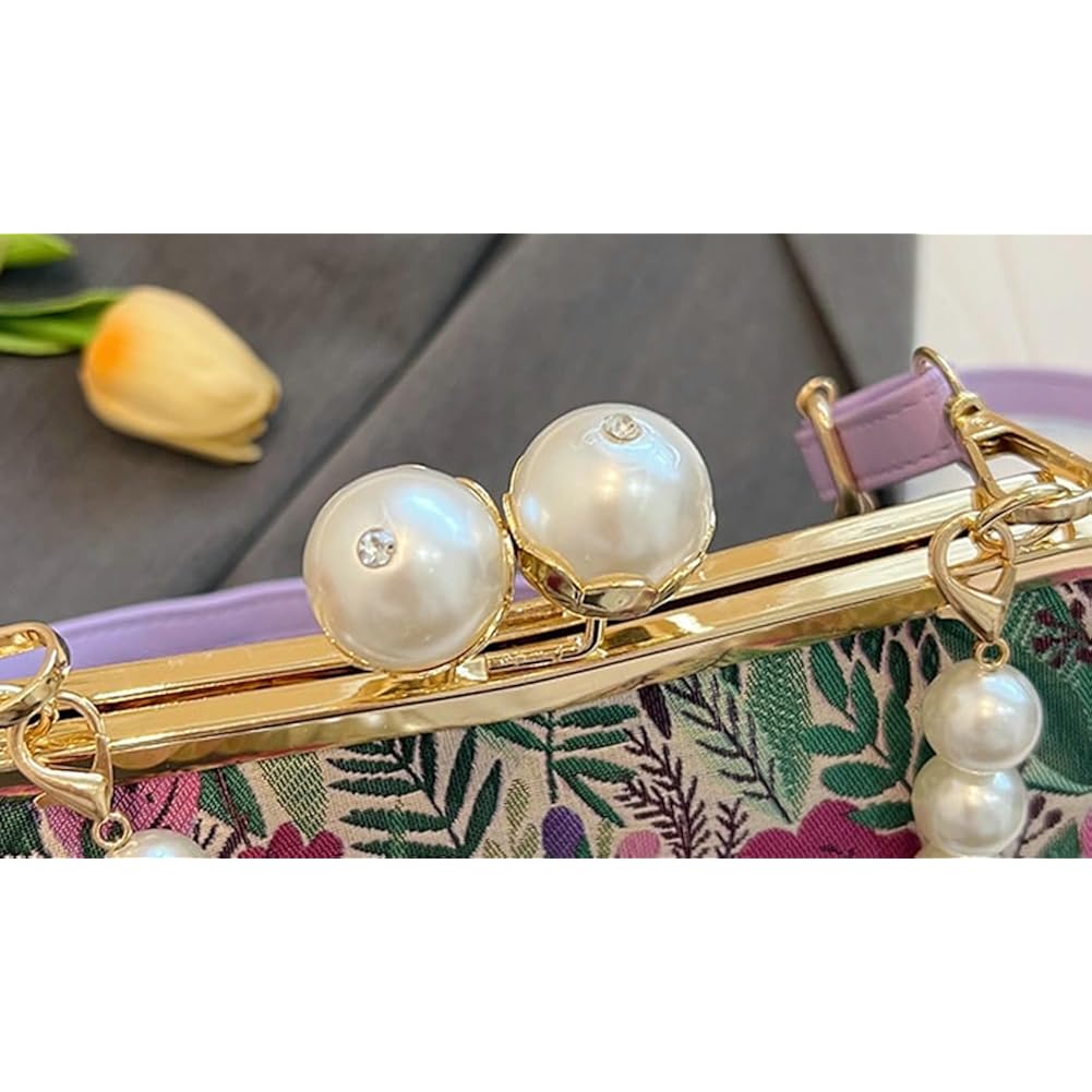 Vintage Embroidered Flower Handbag Retro Pearl Chain Crossbody Bag Clutch Kiss Lock Top Handle Shoulder Purse Wallet 2026