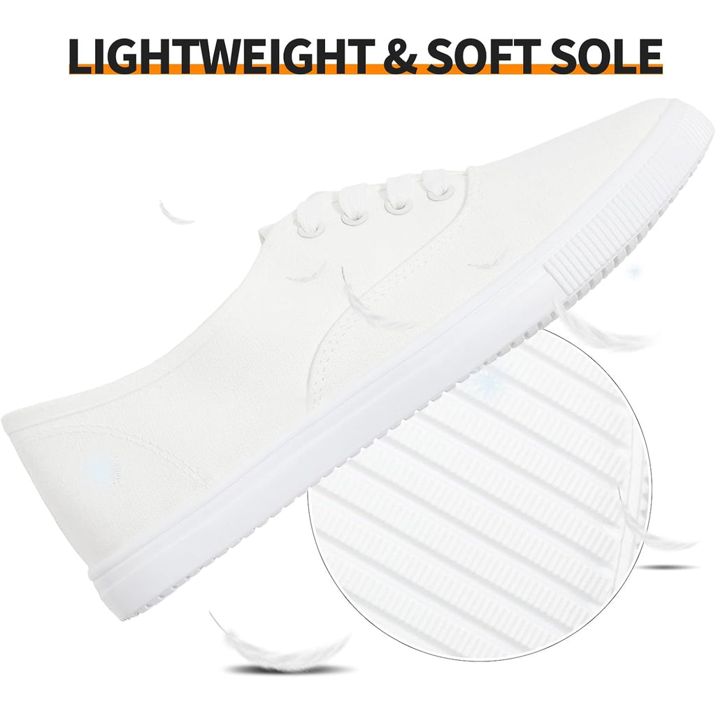 Womens Classic White Sneakers,Low Top White Canvas Shoes,Lightweight Casual Canvas Sneakers