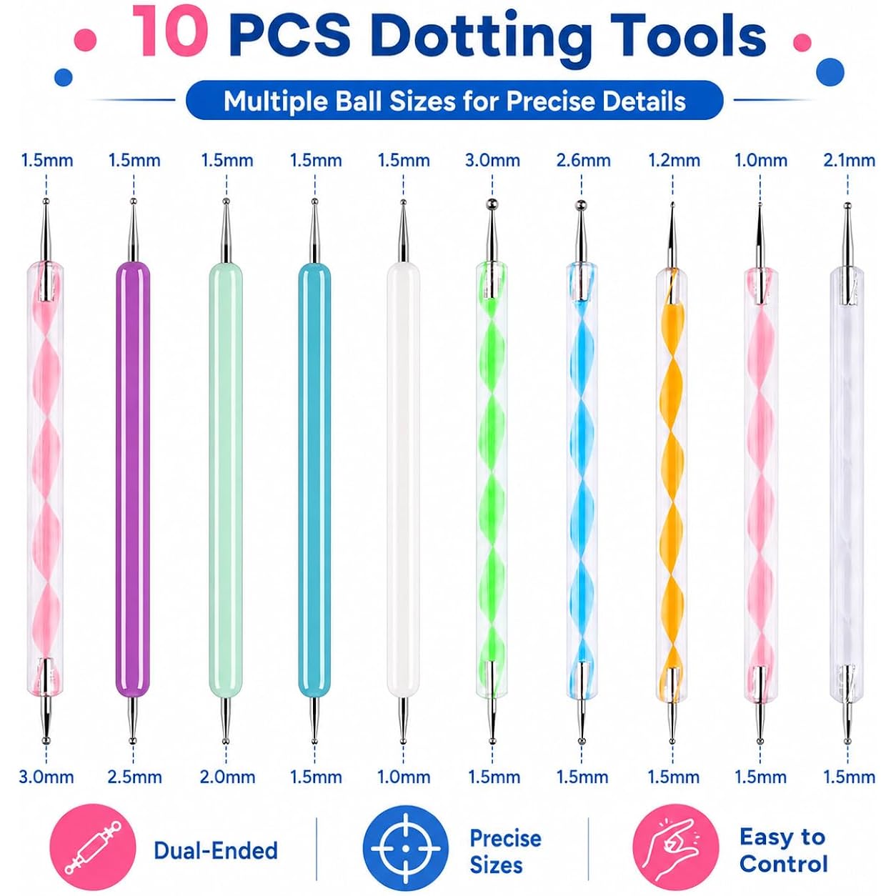ABenkle 10Pcs Art Dotting Tools for Nail Art, Ball Tip Clay Tools Sculpting Pattern Tracing Stylus, Ball Embossing Stylu for Drawing,Painting Rocks Mandalas,Art Dot Tools
