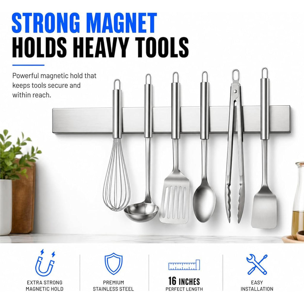 Modern Innovations 16 Inch Stainless Steel Magnetic Knife Bar with Multi-Purpose Functionality as a Knife Holder, Knife Strip, Magnetic Tool Organizer, Art Supply Organizer & Home Organizer