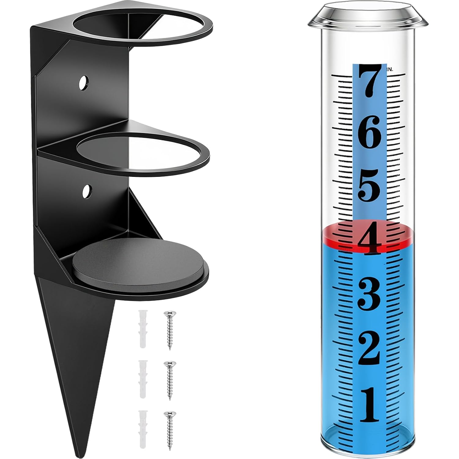 Rain Gauge Outdoor,7" Rain Gauges Outdoors Best Rated With Metal Rack Holder, Rain Measure Gauge, Easy To Read With Red Float, Large Font Plastic Replacement Tube For Yard Garden