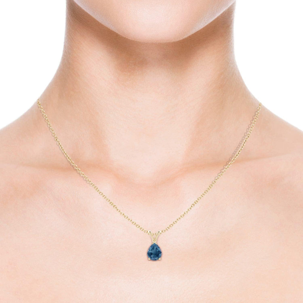 Angara Natural London Blue Topaz Solitaire Pendant for Women | Pear-Shaped London Blue Topaz Pendant in 14K Solid Gold/Silver/Platinum With 18" Chain | December Birthday, Gemstone Jewelry Gift