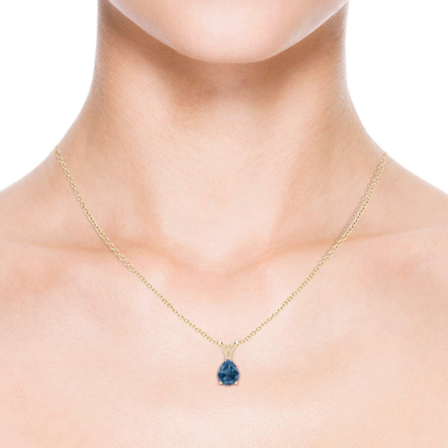 Angara Natural London Blue Topaz Solitaire Pendant for Women | Pear-Shaped London Blue Topaz Pendant in 14K Solid Gold/Silver/Platinum With 18" Chain | December Birthday, Gemstone Jewelry Gift