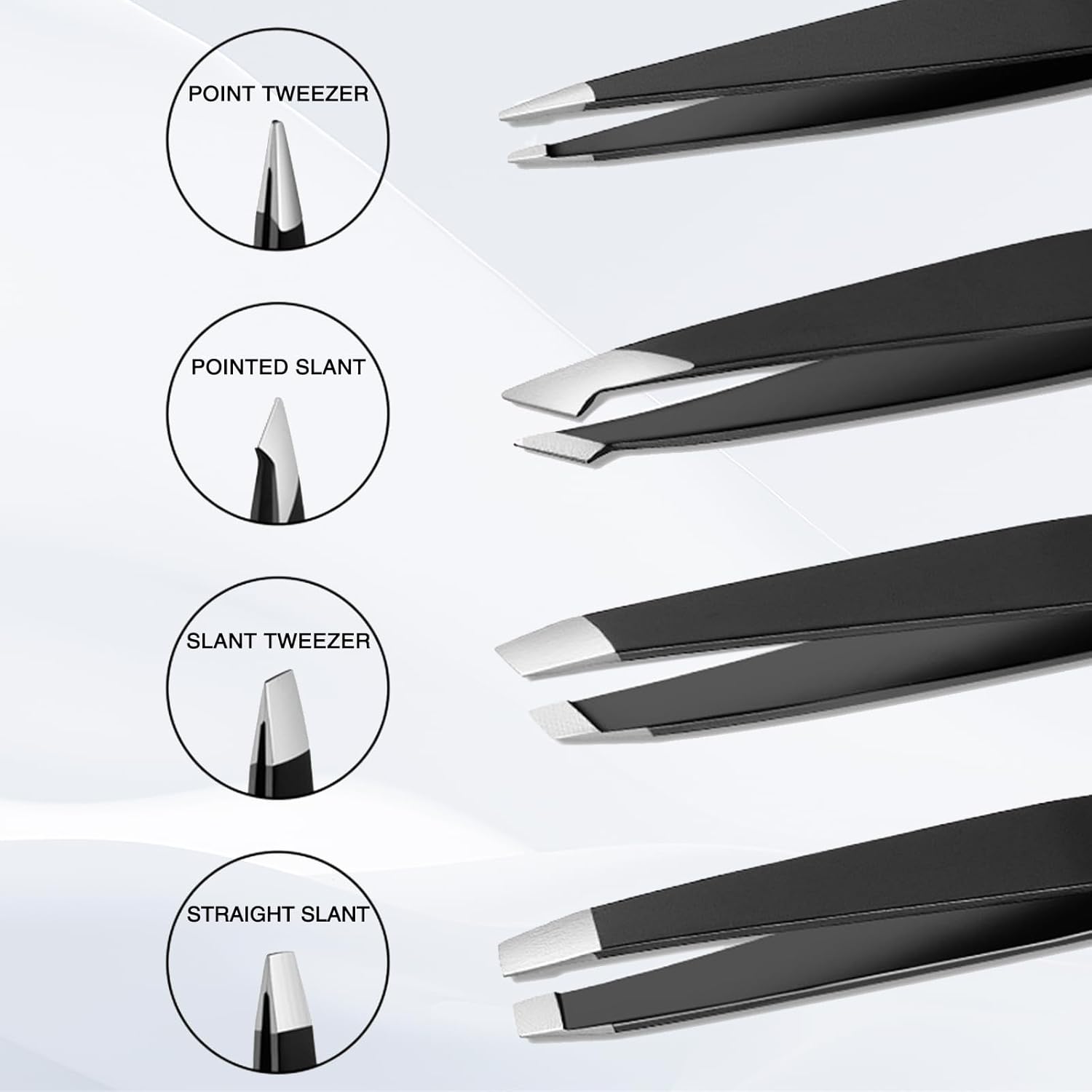 4-Piece Professional Tweezers Set, Tweezers for Eyebrows, Facial Hair, Splinter & Ingrown Hair Removal, Precision Tip with Travel Bag,Gift for Women Men