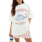 Womens Y2k Fruit Graphic Print Oversized T Shirts Summer Vintage Aesthetic Baggy Tees Tops Teen Girl Clothes Fish White