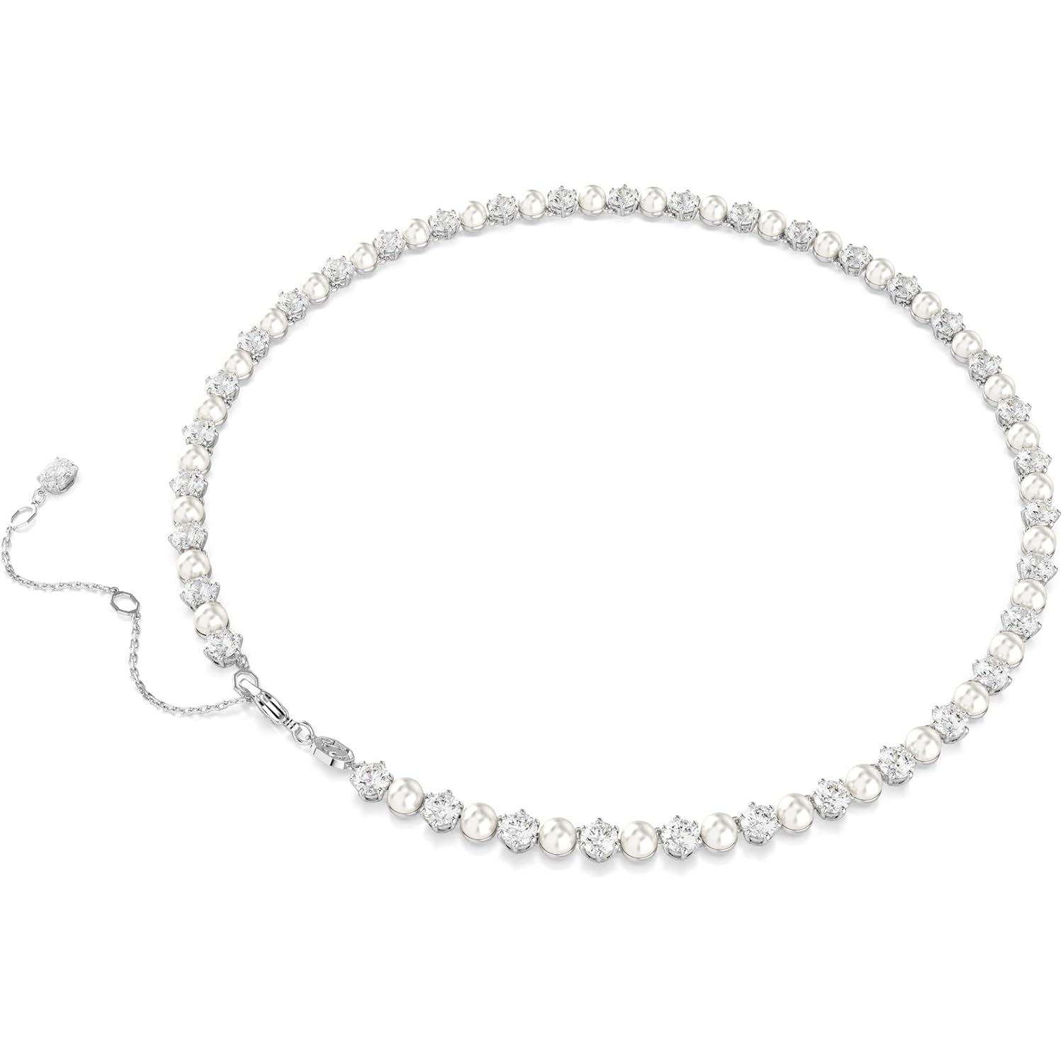 Swarovski Matrix Tennis Necklace, Crystal Pearl, Round Cut, Clear, Rhodium Finish