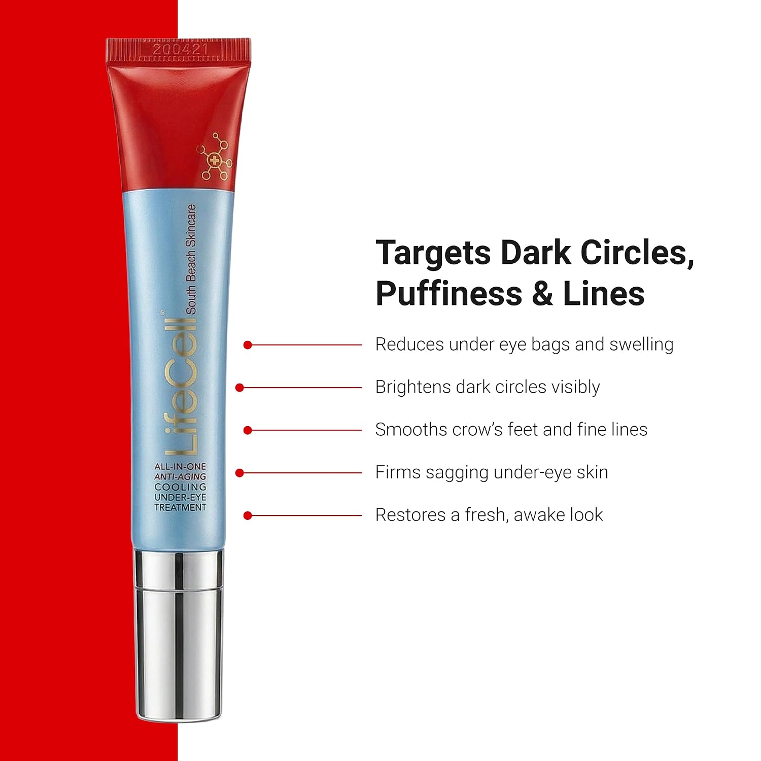 Lifecell All-In-One Eye Treatment – Anti-Aging Under Eye Cream For Puffiness, Dark Circles & Wrinkles – With Retinol, Vitamin C, Peptides & Hyaluronic Acid – Cooling Application