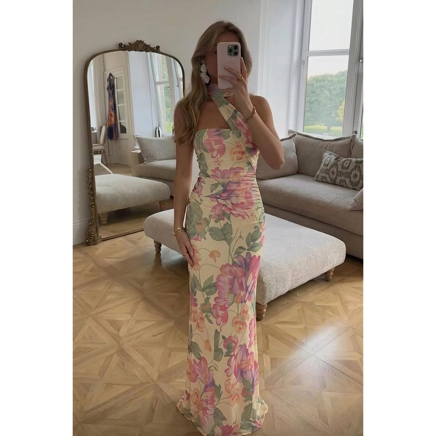 Women Summer Floral Formal Wedding Guest Dress Strapless Tube Dress With Scarf Summer Cocktail Long Maxi Dresses