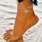 Silver Ankle Bracelets for Women,14K Heart Double Layer Women's Anklets Adjustable Beach Anklets Gifts Jewelry for Women Teen Girls (mit gift box)…