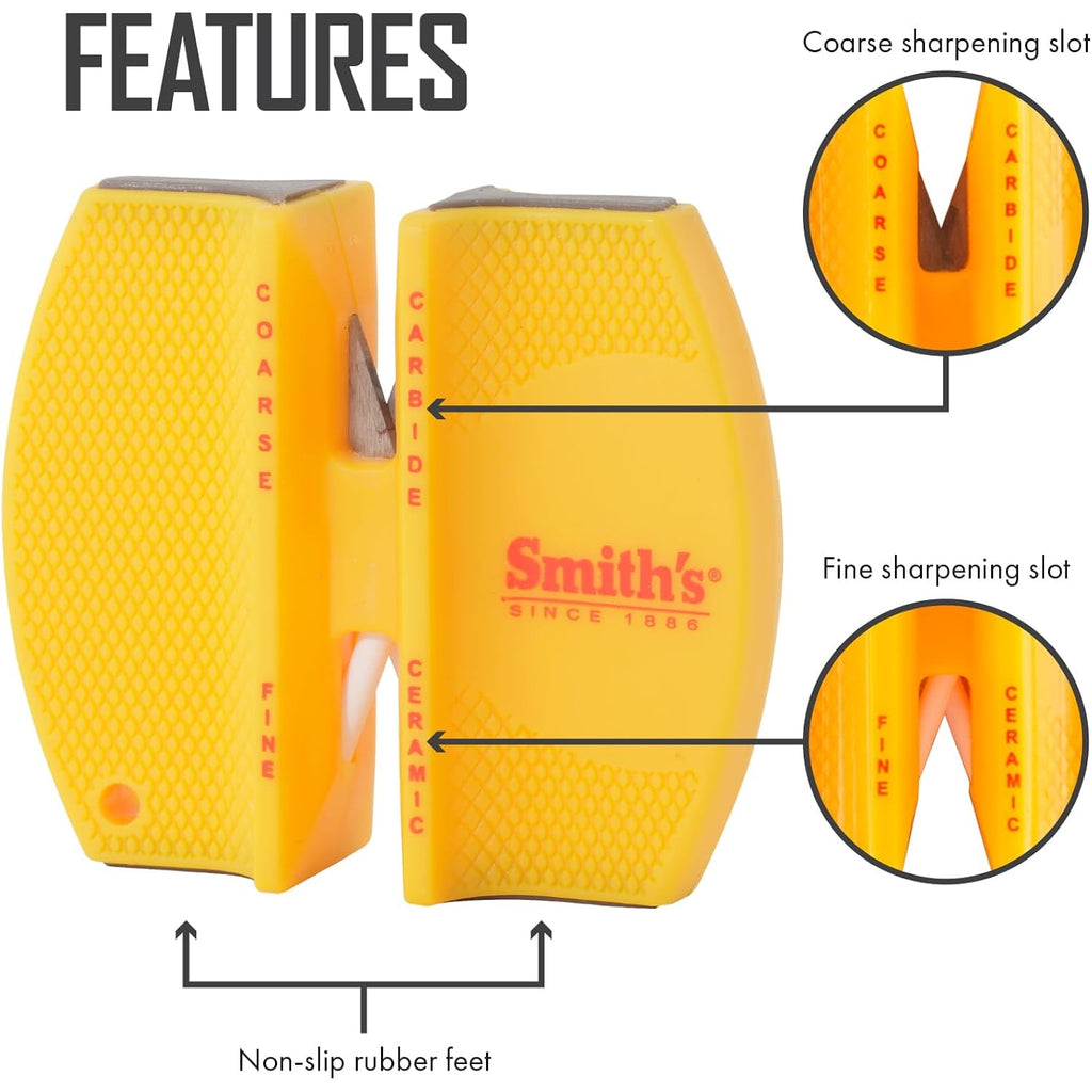 Smith's CCKS 2-Step Knife Sharpener - Yellow - 2-Step Preset Coarse & Fine Slots - Outdoor Handheld Knife Sharpener - Fishing, Hunting, Fillet, Pocket Knives - Compact Plastic Portable Keychain Tool