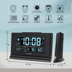 Dreamsky Alarm Clocks For Bedrooms With Battery Backup, Auto Set | Digital Clock With Date And Day Of Week, Indoor Temperature Humidity, Moon Phase, Dimmer, Auto Dst, Usb Port
