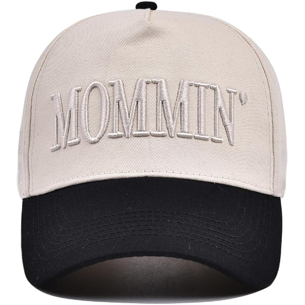 Mommin Trucker Hat, Adjustable Embroidered Vintage Two-Tone Mama Baseball Cap Beige/Beige