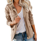 Womens Military Jacket Zip Up Snap Buttons Lightweight Utility Anorak Field Safari Coat Outwear