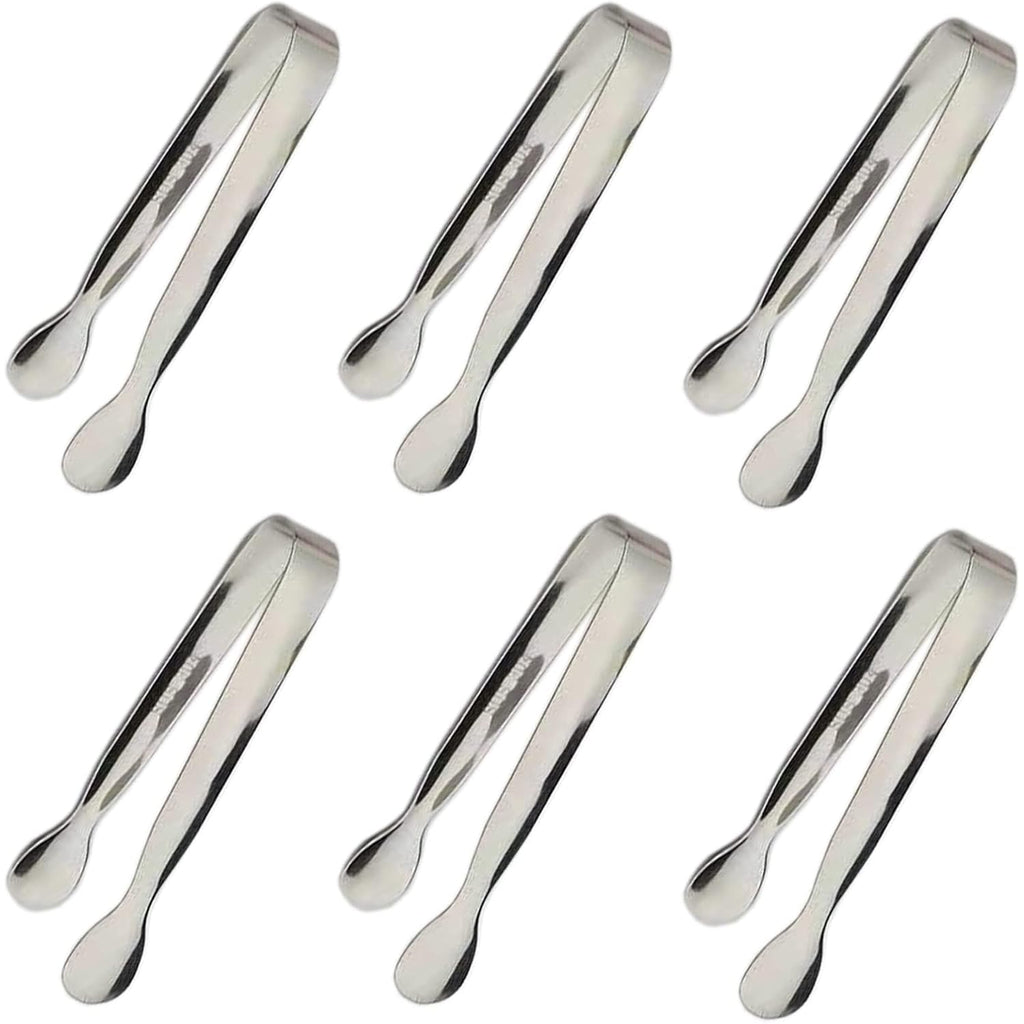6PCS Ice Tongs Mini Sugar Tongs 4.25Inch Stainless Steel Kitchen Utensils Set,Small Serving Tong and Tiny Kitchen Tong for Appetizers,Tea Party, Coffee Bar, Desserts by Sunenlyst (Silver)