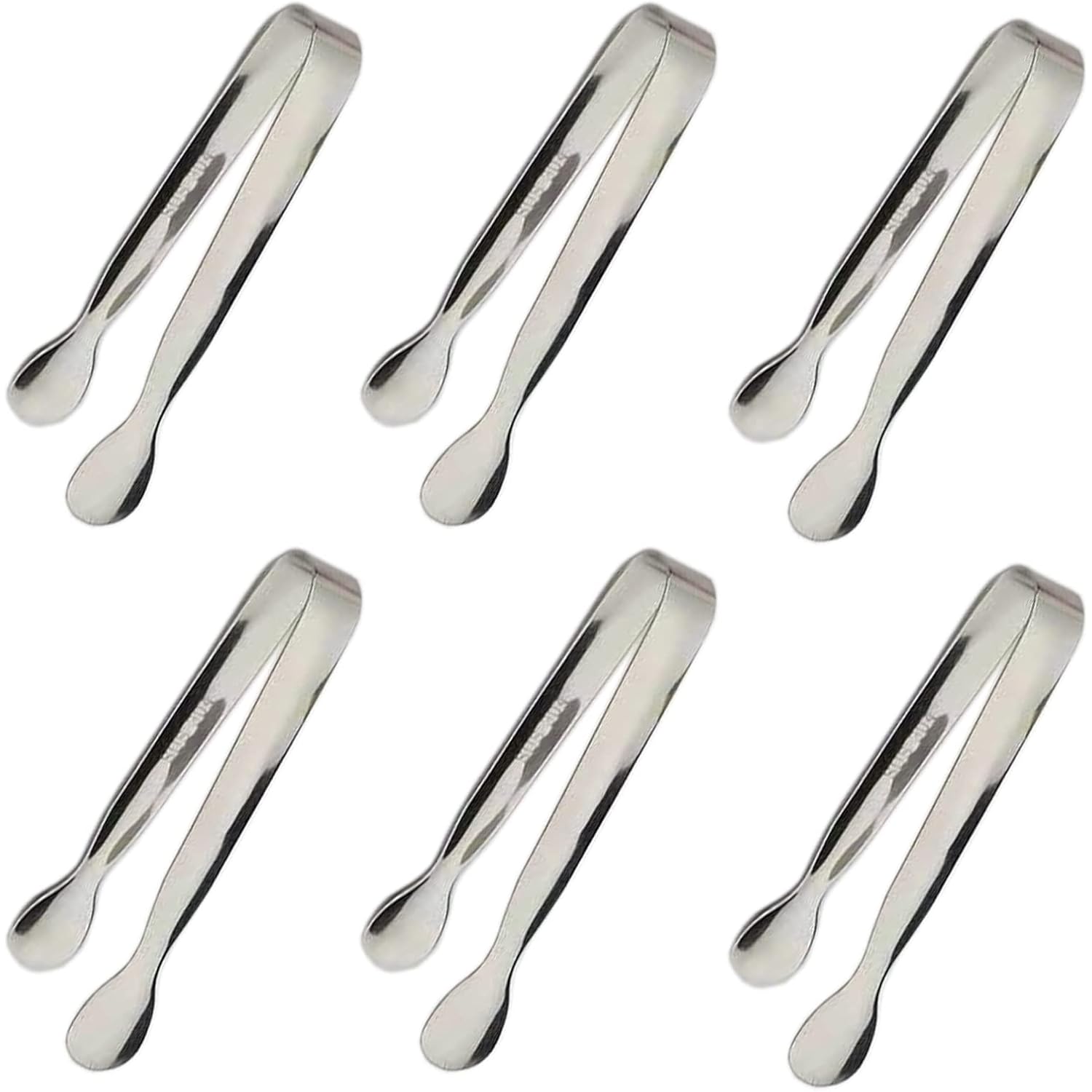 6PCS Ice Tongs Mini Sugar Tongs 4.25Inch Stainless Steel Kitchen Utensils Set,Small Serving Tong and Tiny Kitchen Tong for Appetizers,Tea Party, Coffee Bar, Desserts by Sunenlyst (Silver)