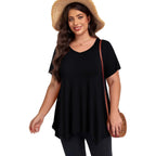 LARACE Plus Size Tops for Womens Summer Clothes Short Sleeve Shirts Casual V Neck Tunic Asymmetrical Blouses