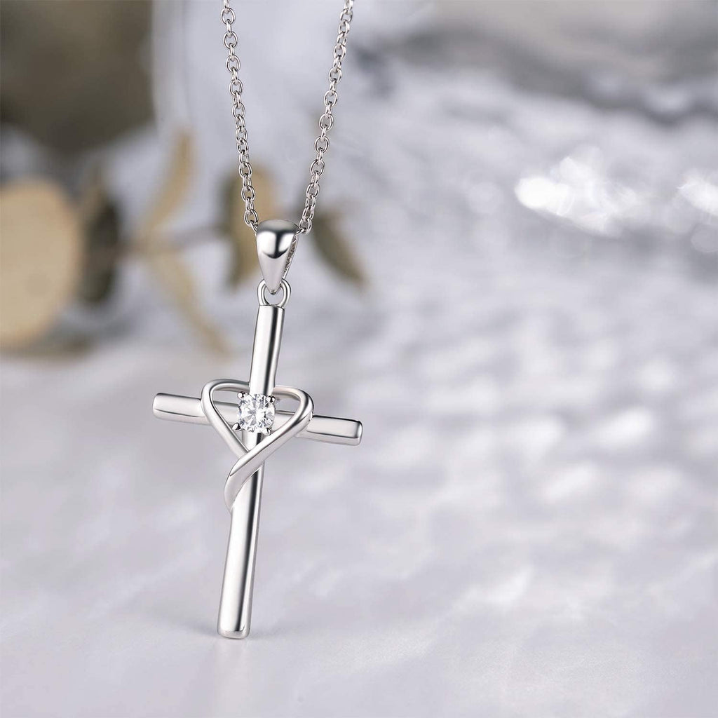 AmorAime 925 Sterling Silver Cross Necklace for Women Men 14K Gold Plated 5A CZ Birthstone Necklaces for Holiday