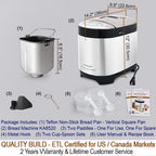 Kitchenarm 29-In-1 Smart Bread Machine With Gluten Free Setting 2Lb 1.5Lb 1Lb Bread Maker Machine With Homemade Cycle - Stainless Steel Breadmaker With Recipes Whole Wheat Bread Making Machine
